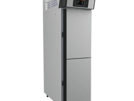 Professional stainless steel refrigeration or fermentation cabinet with a digital control panel at the top.