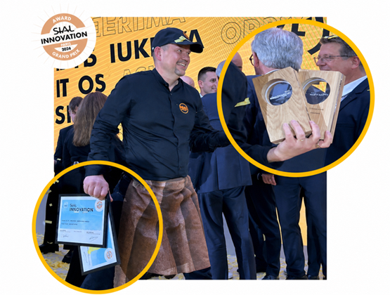 Représentant de KIKO King Konjac lors de la remise du Grand Prix SIAL Innovation, avec trophées et certificats mis en avant.