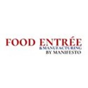 Logo du programme "Food Entrée & Manufacturing by Manifesto" en lettres rouges et bleues sur fond blanc.