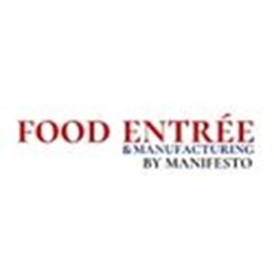 Logo du programme "Food Entrée & Manufacturing by Manifesto" en lettres rouges et bleues sur fond blanc.