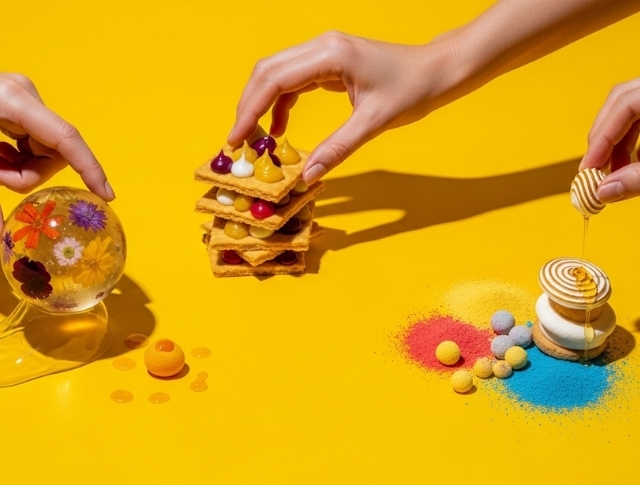Innovative snack products in creative food composition