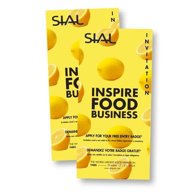 Invitation for SIAL Paris 2026 with lemons on a yellow background and the text 'Inspire Food Business