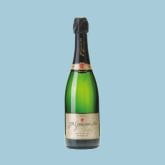 Bouteille de champagne JM Gobillard sur fond bleu clair