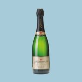 Bouteille de champagne JM Gobillard sur fond bleu clair