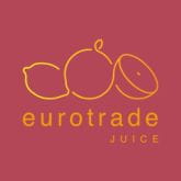 Logo Eurotrade Juice avec des fruits stylisés sur un fond bordeaux