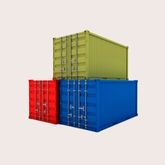 Stacked colorful shipping containers in red, green, and blue.