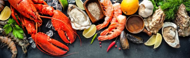 Homard, huitres, crevettes, moules