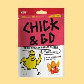 Sachet de snacks de blanc de poulet séché Chick & Go avec paprika doux et pommes.