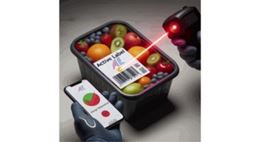 Active Label technology for fresh fruit traceability, with a scanner and mobile app checking storage temperature.