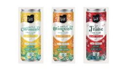 Cans of Lemonade, Orangeade, and Strawberry, refreshing drinks flavored with jams.