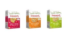 Boxes of Sabarot plant-based patty mixes: quinoa and bulgur, lentil trio, and split peas.