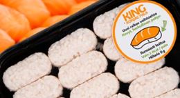 Tray of ready-to-eat zero-carb sushi bites with a "King NoCarb" sticker.