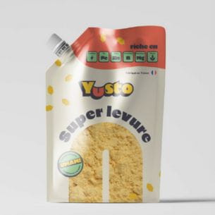 Pouch of Yusto nutritional super yeast, rich in protein and vitamins.