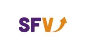 Logo de SnackFutures Ventures avec les lettres SFV stylisées en violet et orange.