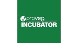 ProVeg Incubator logo with white text on a green background and a stylized leaf.