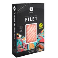 Box of plant-based fillet-style product in black packaging.