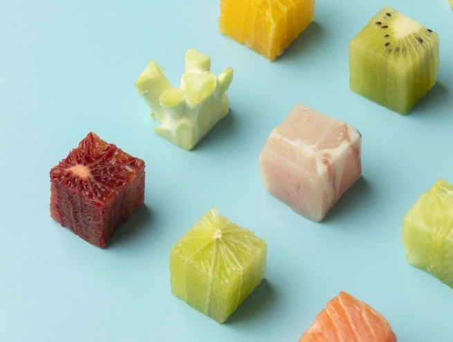 Variety of food cubes assortment