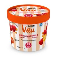 Red fruit sorbet tub with orange lid displayed on a white background.