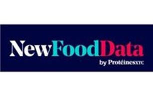 NewFoodData logo on dark blue background with white, blue, green, and red text by ProteinesXTC