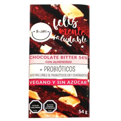 Tablette de chocolat avec mention probiotiques, présentée dans son emballage.