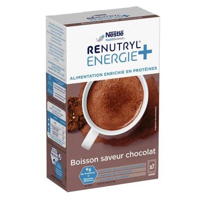 Boisson protéinée chocolat Nestlé Renutryl Energie+, complément nutritionnel riche en protéines pour énergie et santé