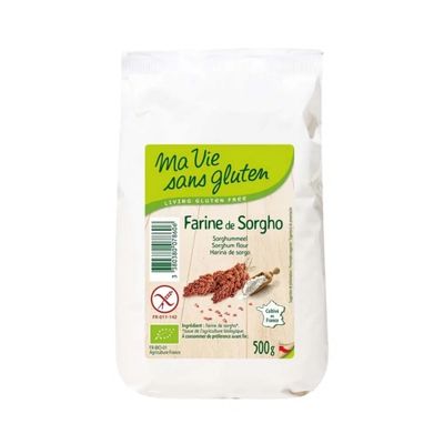 Bag of gluten-free sorghum flour for baking and cooking applications