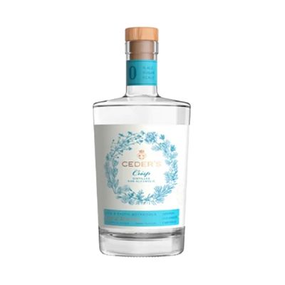Ceders alcohol-free gin bottle with blue label on white background