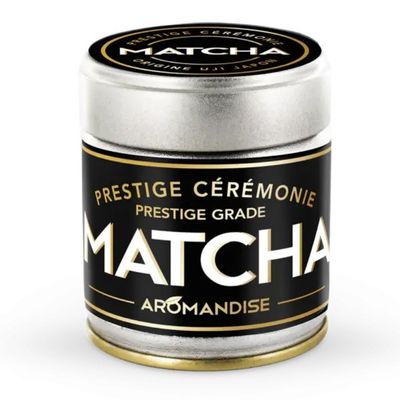 Premium ceremonial grade matcha green tea powder tin.