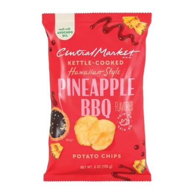 Sachet Central Market Pineapple BBQ, chips de pomme de terre saveur ananas barbecue.