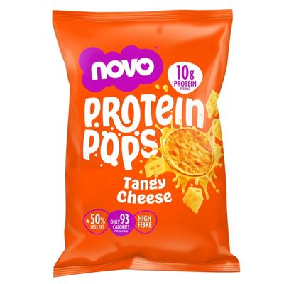 Sachet Novo Protein Pops Tangy Cheese, snack protéiné soufflé au goût fromage relevé.
