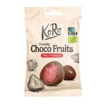 Sachet KeRe Crunchy Choco Fruits Milky Strawberry, billes croquantes fraise enrobees de chocolat.