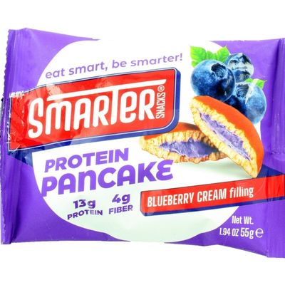 Snack Smarter Protein Pancake fourré à la crème myrtille, riche en protéines.
