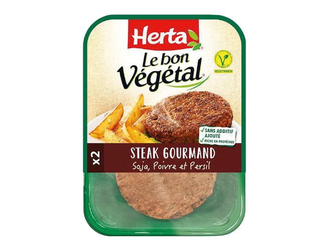 Herta, first raw veggie steak in a tray