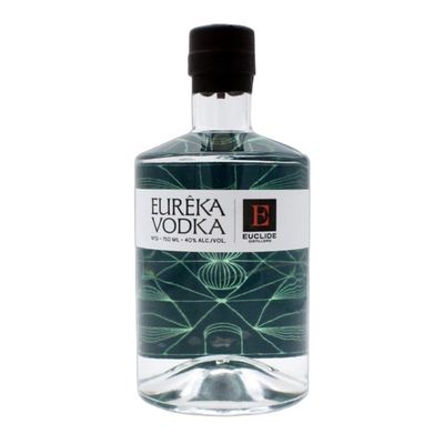 Bouteille de vodka Eureka au design graphique vert et noir