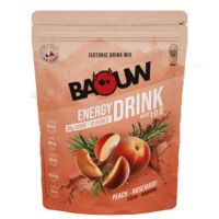 Baouw peach-flavored energy drink pouch displayed on a white background