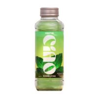 Mint-flavored kombucha bottle displayed on a light background