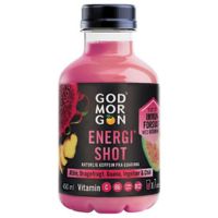 Red berries energy shot bottle displayed on a white background