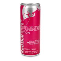 Red Bull Summer Edition white peach energy drink can on a white background