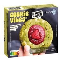 Matcha ice cream cookie with raspberry center, frozen dessert
