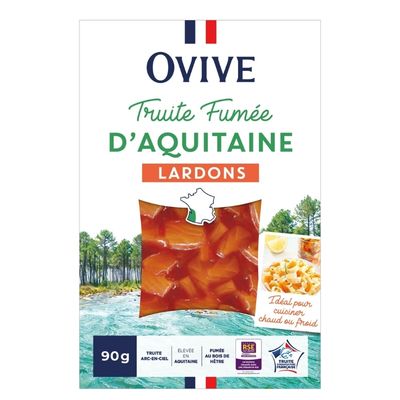 Truite fumée d'Aquitaine en lardons, prêt à cuisiner.