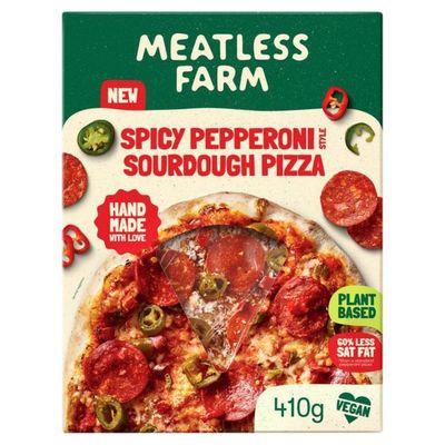 Meatless Farm spicy pepperoni sourdough plant-based pizza, 410 g.