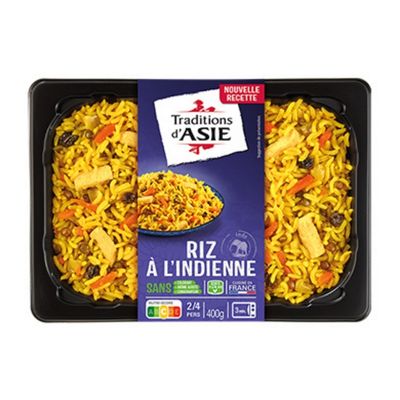 Traditions d’Asie Indian style rice ready meal in microwave tray.