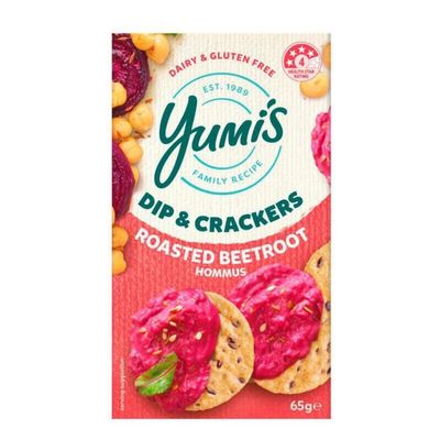 Yumi’s dip and crackers roasted beetroot hummus with crackers, 65 g.