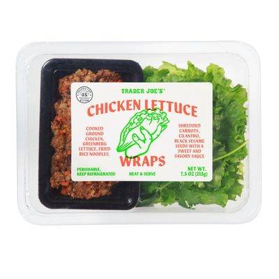 Trader Joe's chicken lettuce wraps with seasoned chicken and lettuce.