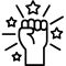 Icon of a raised fist with stars, symbolizing motivation and empowering levers of action.